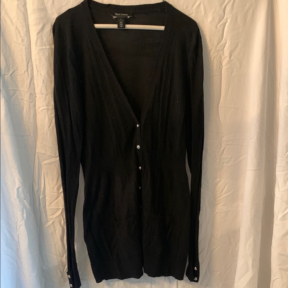 White House Black Market Black Cardigan Sweater V-Neck Relaxed Fit